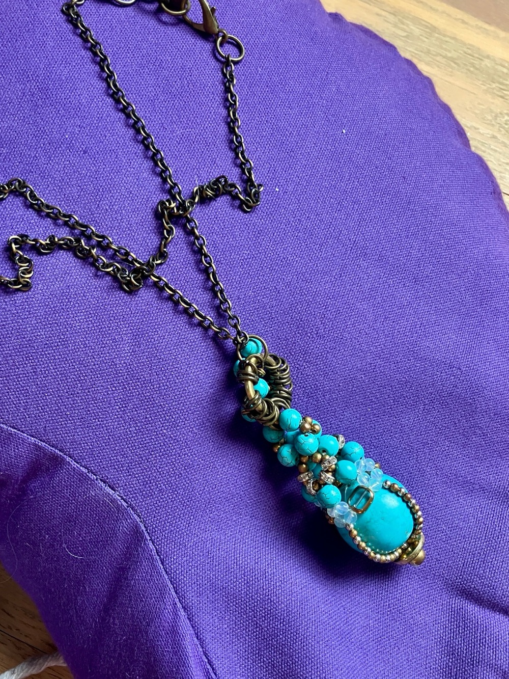 Anthropologie Turquoise Cluster Pendant Necklace with Bronze Chain